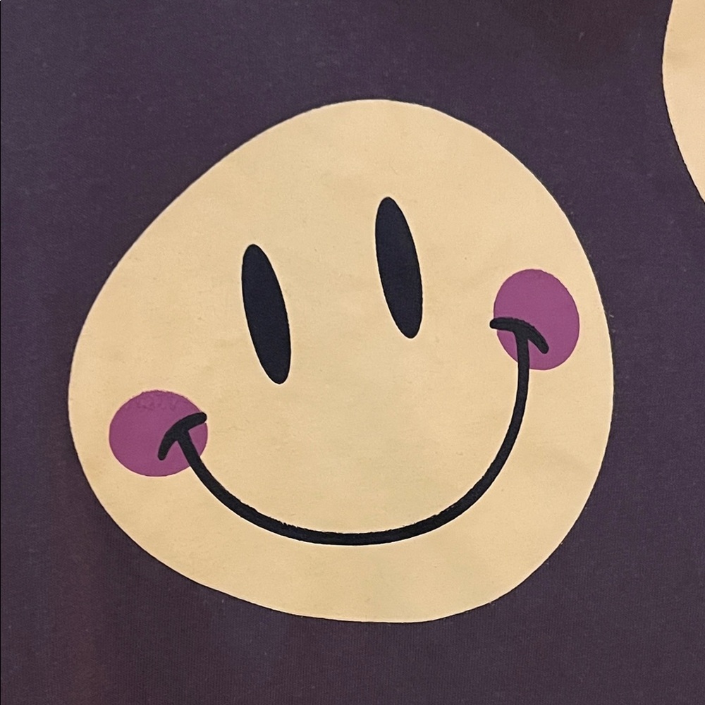 Easel Dusty Purple Smiley Face Short Sleeve Tee w/Crew Neck & Side Slits - Picture 5 of 8